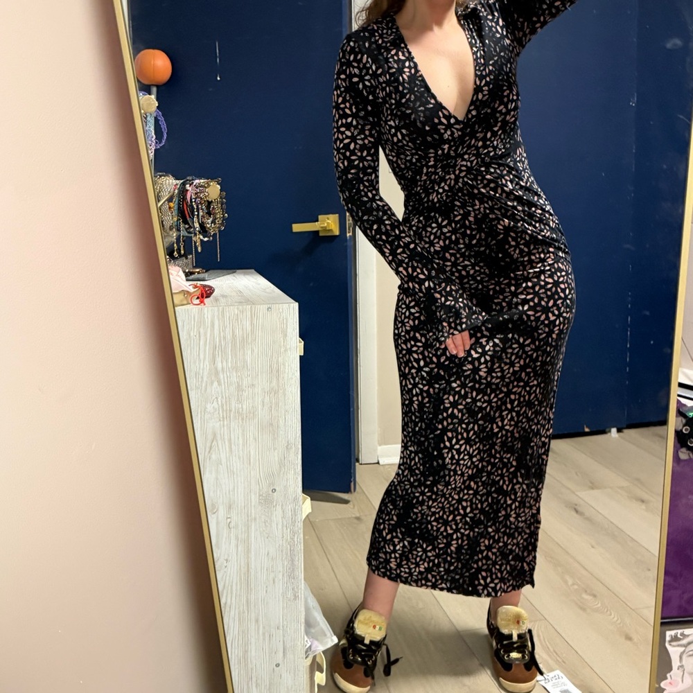 Free People Shayla Floral Long Sleeve Wrap Midi Dress Size S